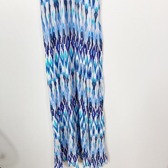 Athleta Small S Blue Kissma Maxi Dress Halter Neck Tie Waist Keyhole Slit Casual - Picture 5 of 12